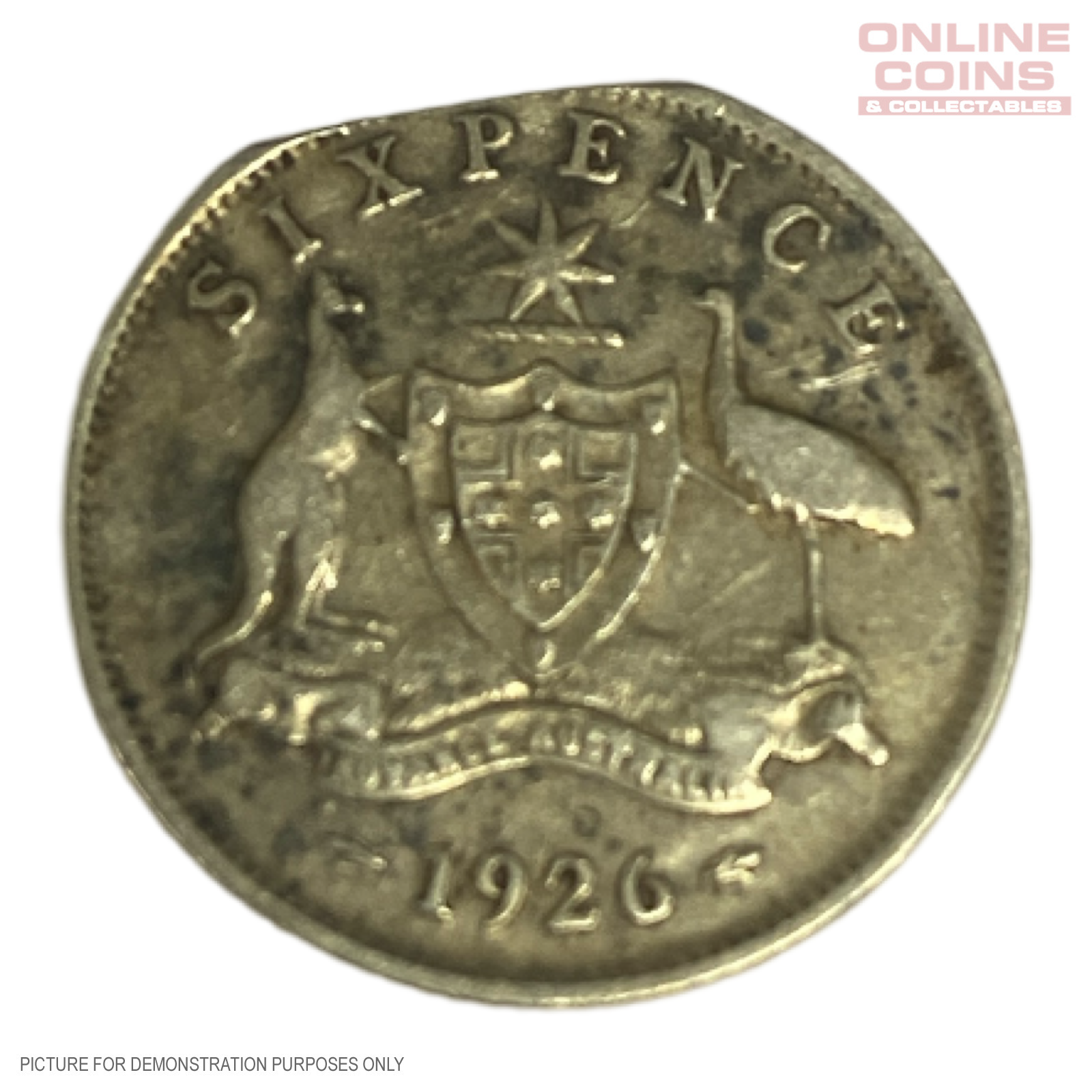 1926 Australian Silver Sixpence - ERROR - Single Straight Clip